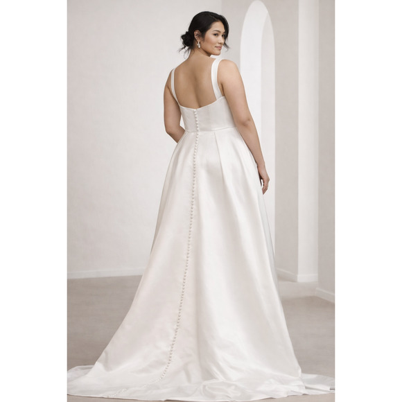 Jenny Yoo Clara Wedding Dress Square Neck Button Back Bridal Gown 18 NWT - Picture 2 of 7